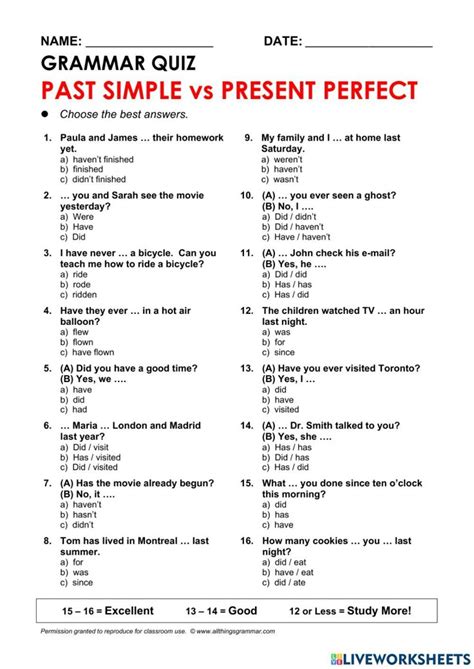 present perfect vs past simple quiz